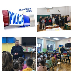 3 zdjęcia z policjantem i jedno koguta policyjnego