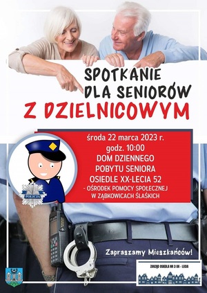 plakat zapraszający na spotkanie seniorów z dzielnicowym