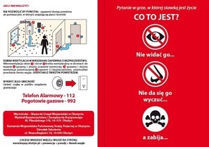 dalsza część ulotki co to jest czad, jak z nim walczyć i przypomnienie numerów alarmowych