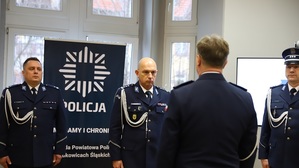 uroczysta zbiórka z okazji powierzenia obowiązków Komendanta Powiatowego Policji w Ząbkowicach Śląskich w KPP w dniu 01.02.2024