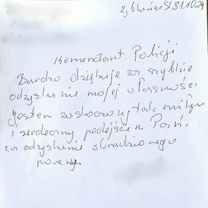 podziękowanie właściciela za odzyskany rower i profesjonalną i serdeczną postawę policjantek