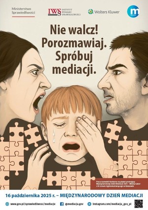 nie walcz, porozmawiaj, spróbuj mediacji, plakat na międzynarodowy tydzień mediacji