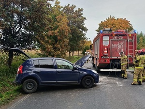 zderzenie się dwóch pojazdów, na drodze w dzień, działania policji i straży pożarnej