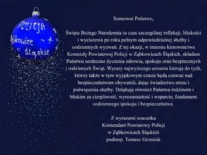 Życzenia świąteczne Komendanta Powiatowego Policji w Ząbkowicach Śląskich