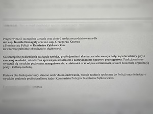 podziękowanie dla policjantów z Kamieńca Ząbkowickiego