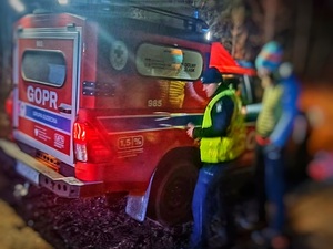 służby w akcji poszukiwawczej w Bradzie, pojazdy policji, PSP i GOPR